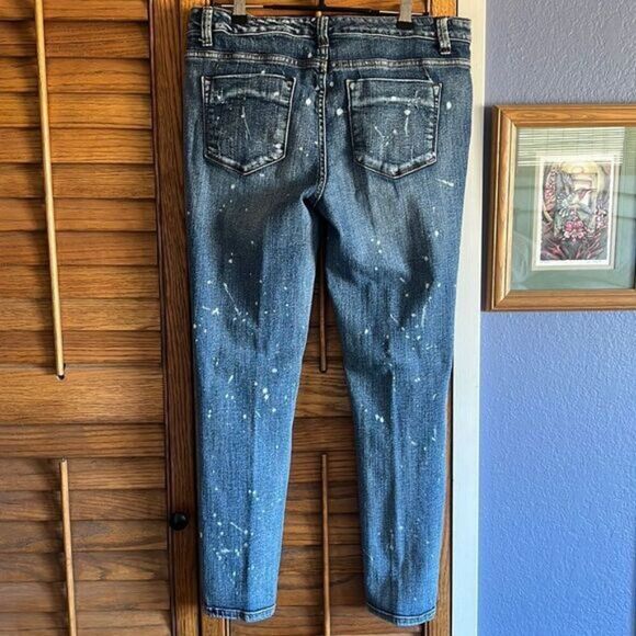 Mossimo Cropped Distressed Bleach Spattered Mid-rise Skinny Jeans 12 - Picture 2 of 11